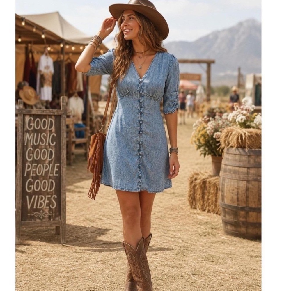 Allsaints KOTA Fit And Flair  Sz S EUC Country Edgy Romance Festival